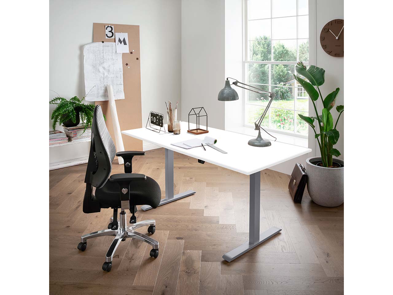memo Höhenverstellbarer Schreibtisch "ON" grau, Buche weiß lackiert, B 130 x T 70 cm