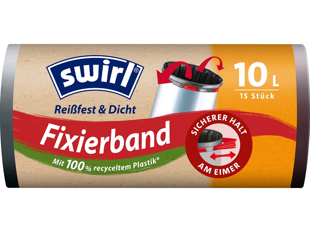 swirl Müllbeutel mit Fixierband, reißfest & dicht, 10 l, 15 Stk.