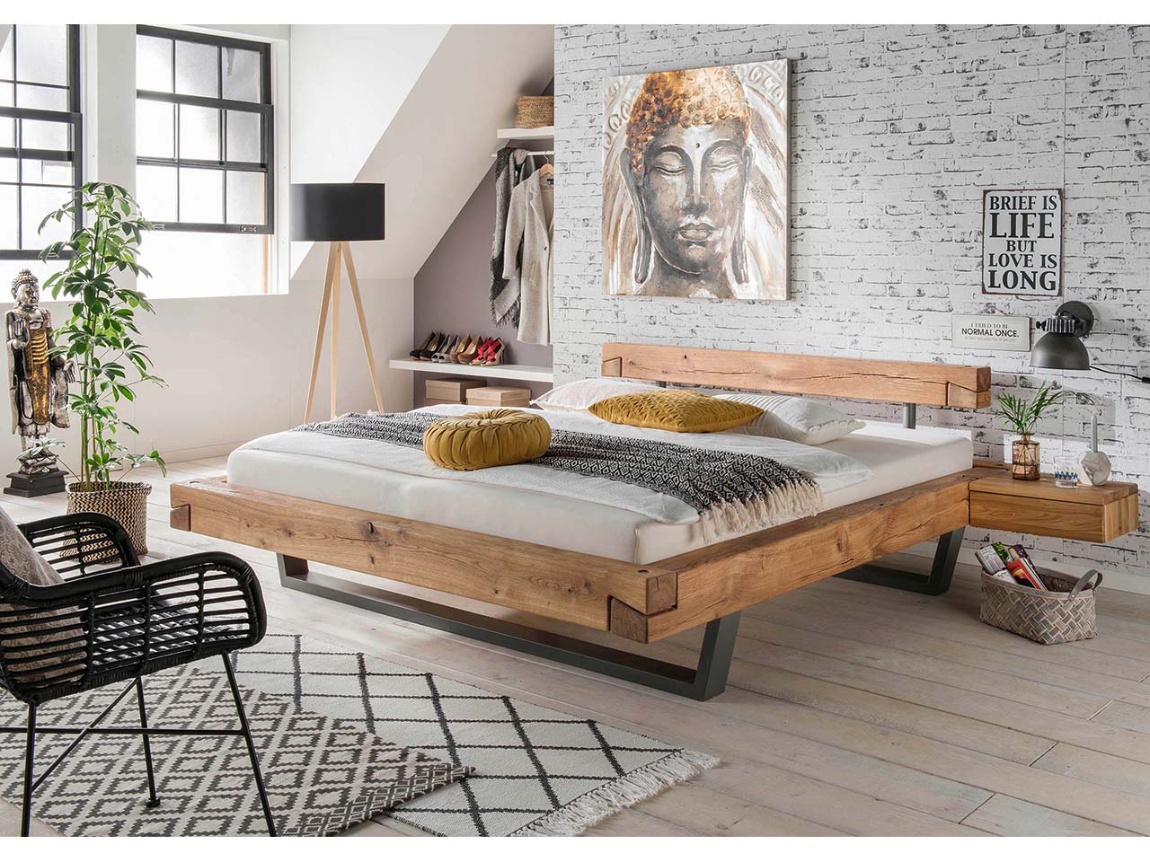 TPT Schwebebett "Apollon" inkl. Kopfteil, 160 x 200 cm, Wildeiche geölt