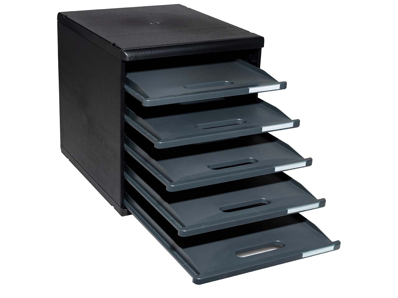 Exacompta Schubladenbox Modulo "ECOBlack", DIN A4+, 5 Schubladen offen, dunkelgrau