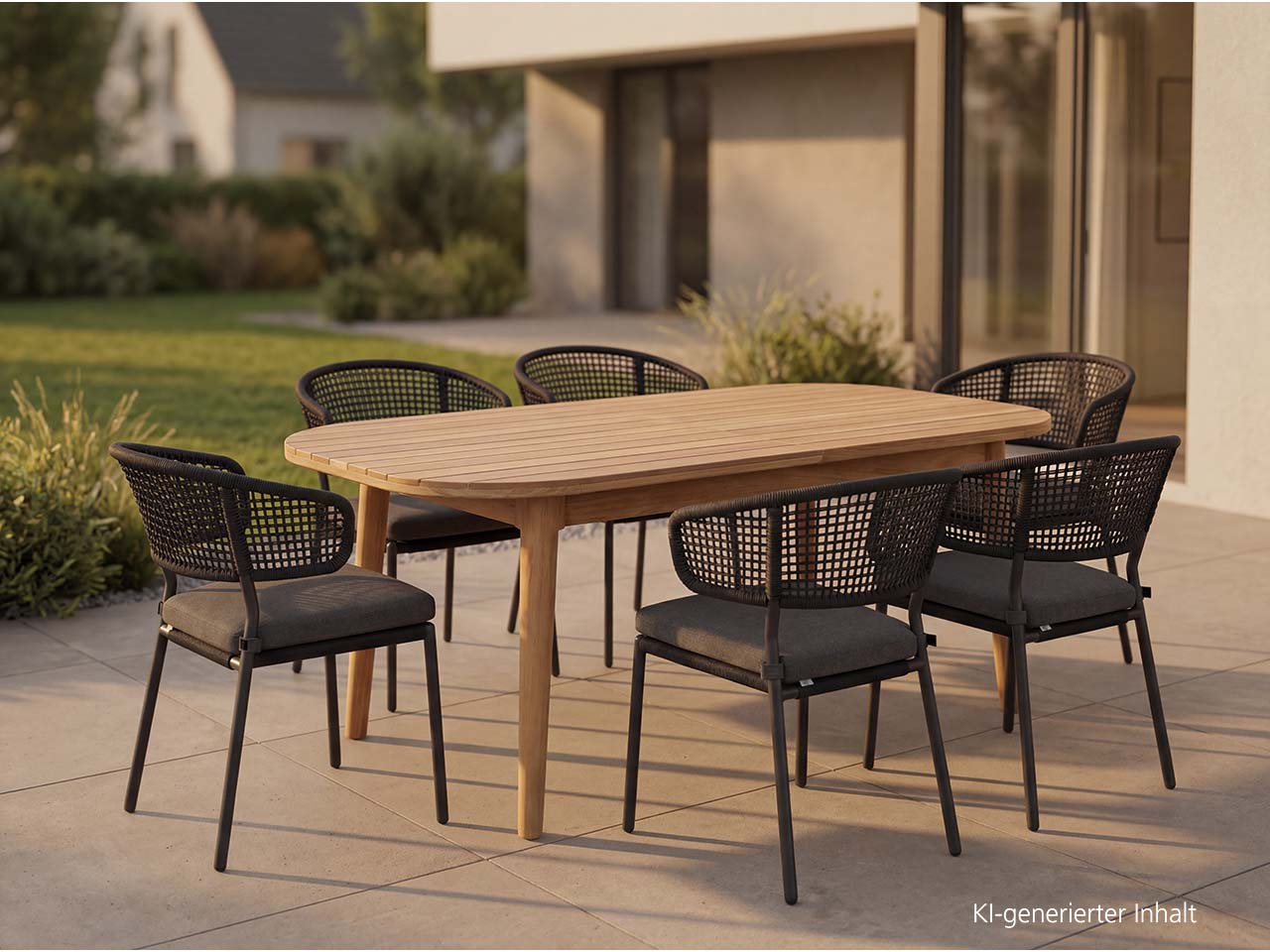 Gartenmöbel-Set "Madera & Spitz" 7-tlg. 1 Tisch 180/240 x 100 cm, 6 Sessel, teak/anthrazit