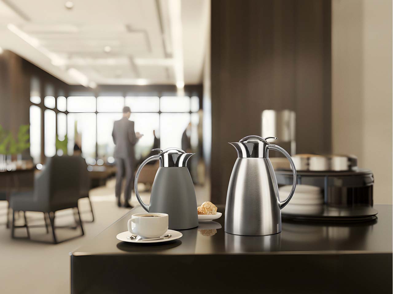 helios Isolierkanne "Conference" mit Drucktaste, aus Edelstahl, 1 l, basalt matt
