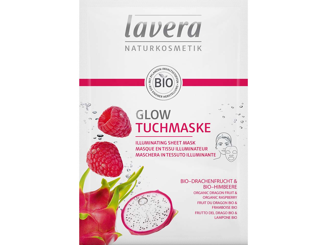 lavera Tuchmaske "Glow" mit Bio-Drachenfrucht und Bio-Himbeere, 21 ml