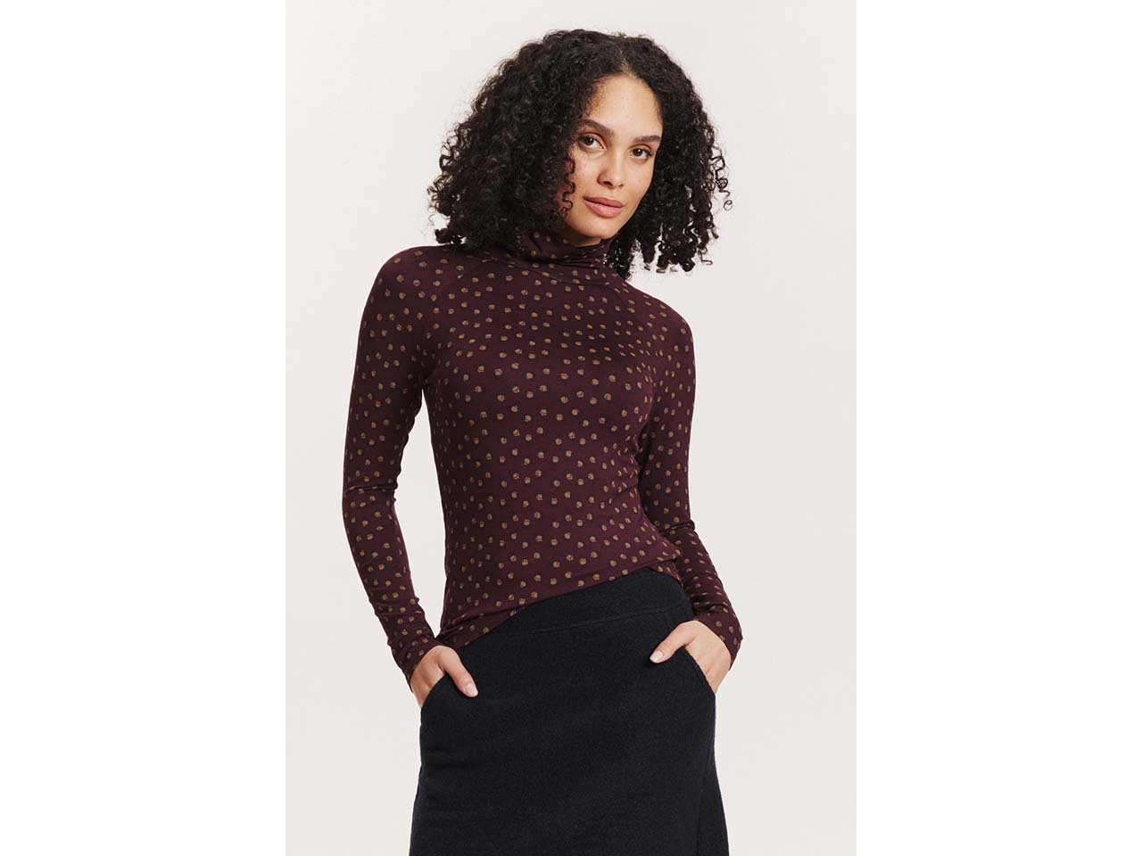 tranquillo Bio-Damen-Langarmshirt 'Chiaraa' mit Soft-Rollkragen, burgundy sun, Gr. S
