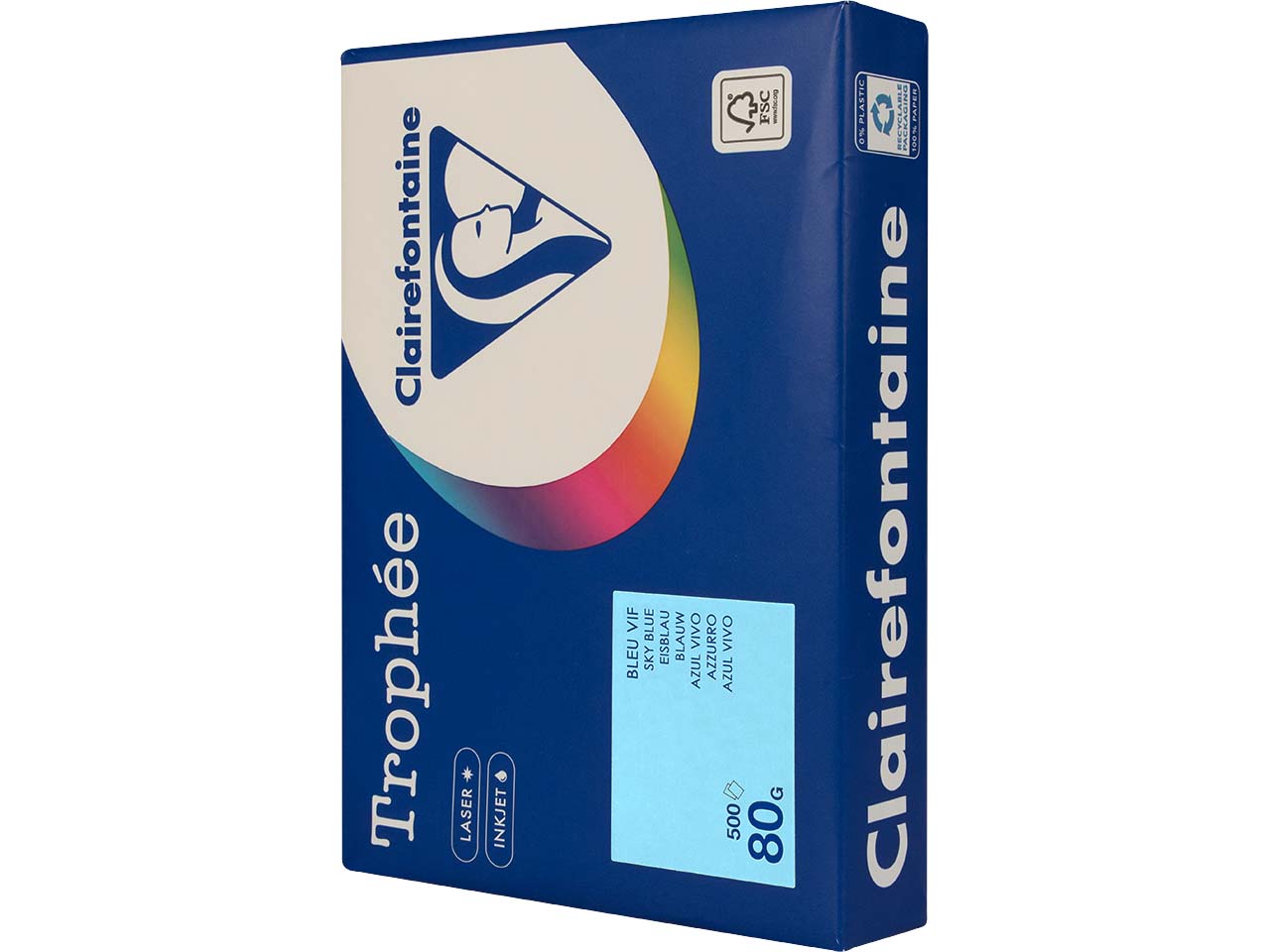500 Blatt Clairfontaine Farbiges Kopierpapier "Trophee" 80 g/m², DIN A4, eisblau
