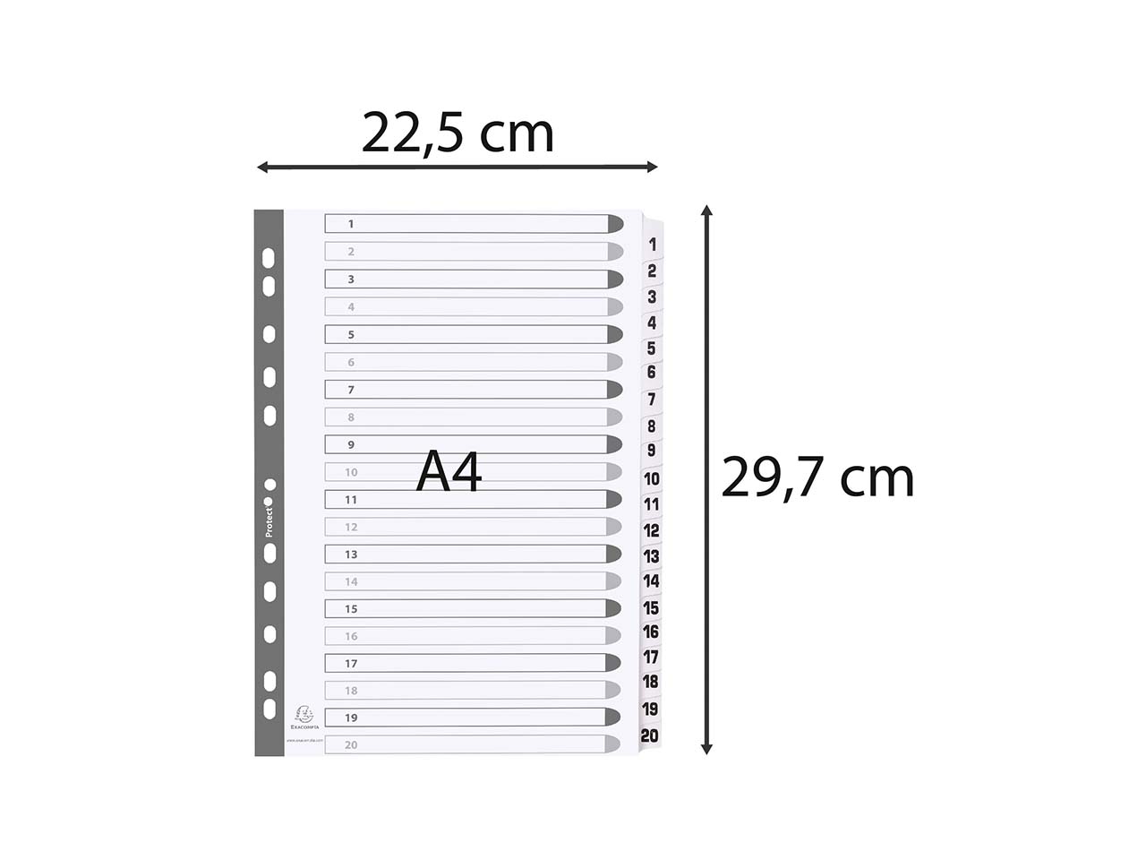 15 Exacompta Register, 20 bedruckte Taben numerisch, 160 g/m², DIN A4, weiß