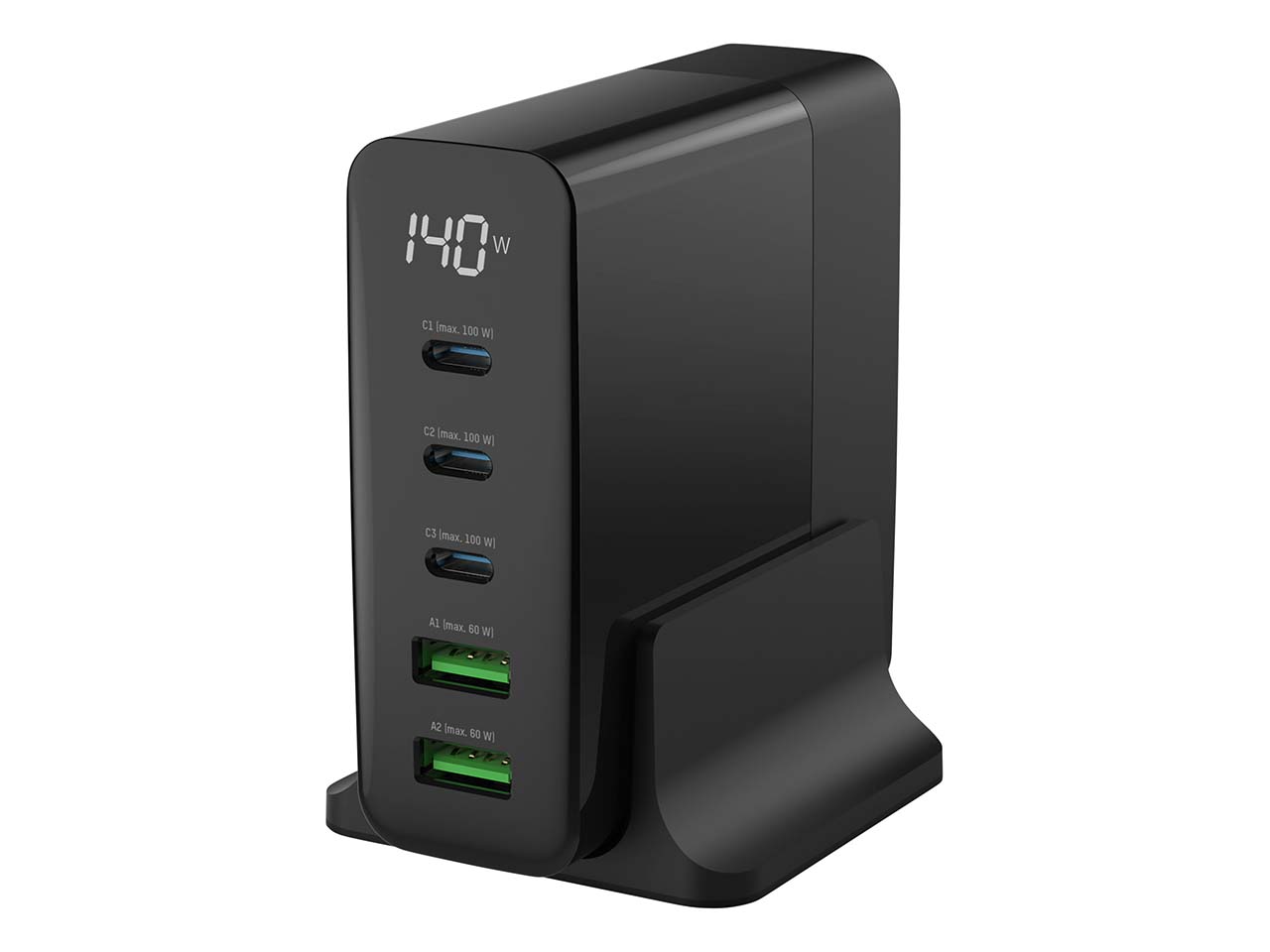 Ansmann USB-Ladegerät "Desktop Charger DC5140PD" mit Display, 5 A, 140 W, 5 Ports, schwarz