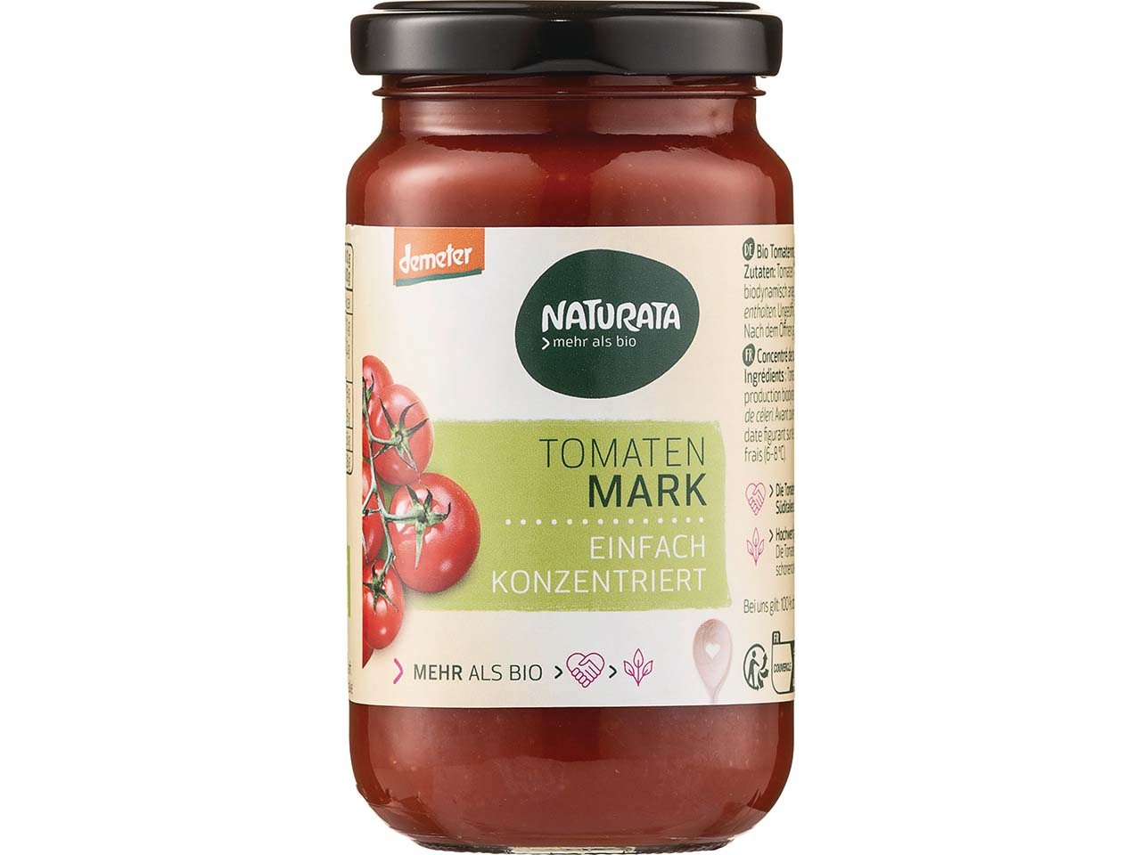 NATURATA Bio-Tomatenmark im Glas, einfach konzentriert, demeter-zertifiziert, 200 g