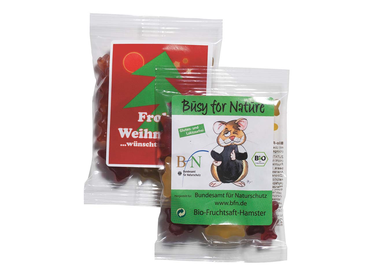 Minitütchen Bio Fruchtsaft Gummibärchen für Veganer, 16 g mit 1-4 farbigem Etikettendruck