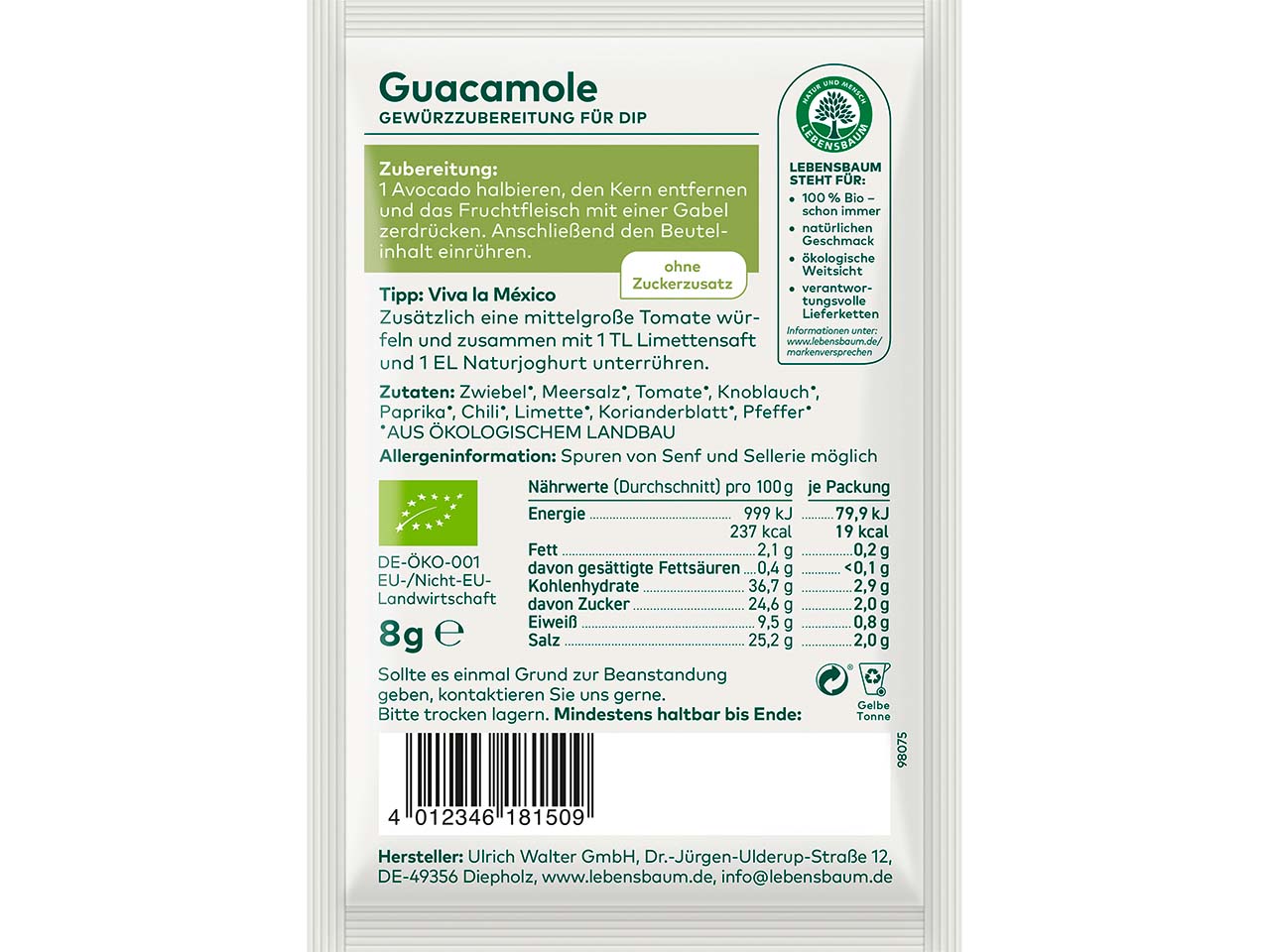 LEBENSBAUM Bio-Dip-Gewürzmischung "Guacamole", 8 g