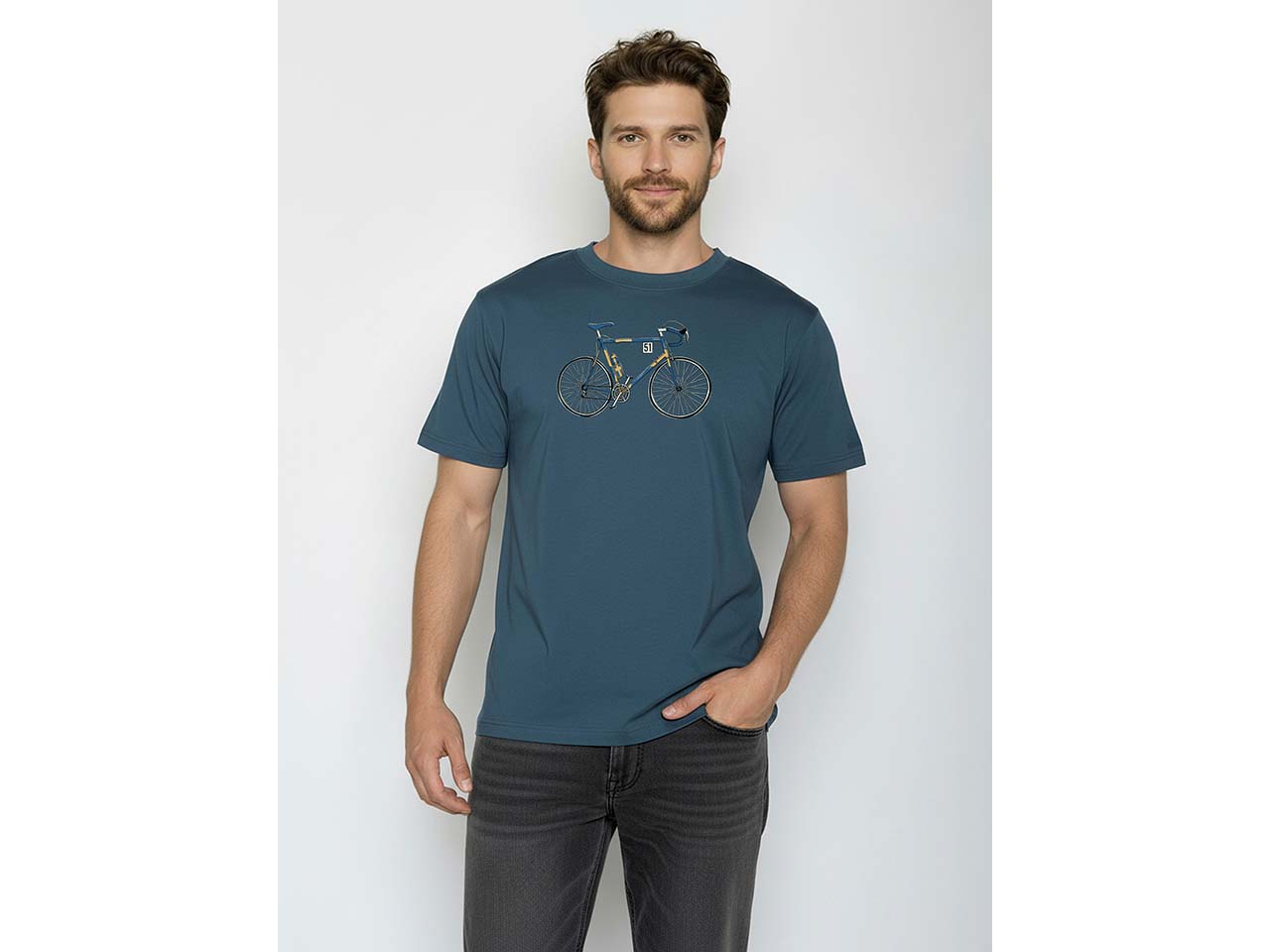 GREENBOMB Bio-Herren-T-Shirt 'Knut 2' mit Rundhalsausschnitt, blue pine, Gr. L