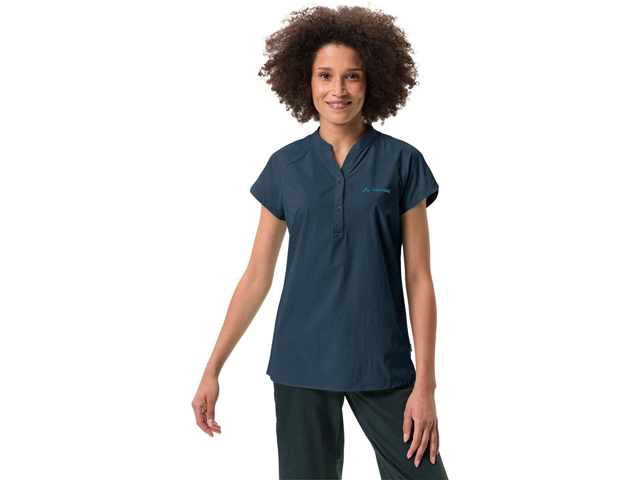 VAUDE Damen-T-Shirt "Yaras SL II" mit halber Knopfleiste, dark sea uni, Gr. 38