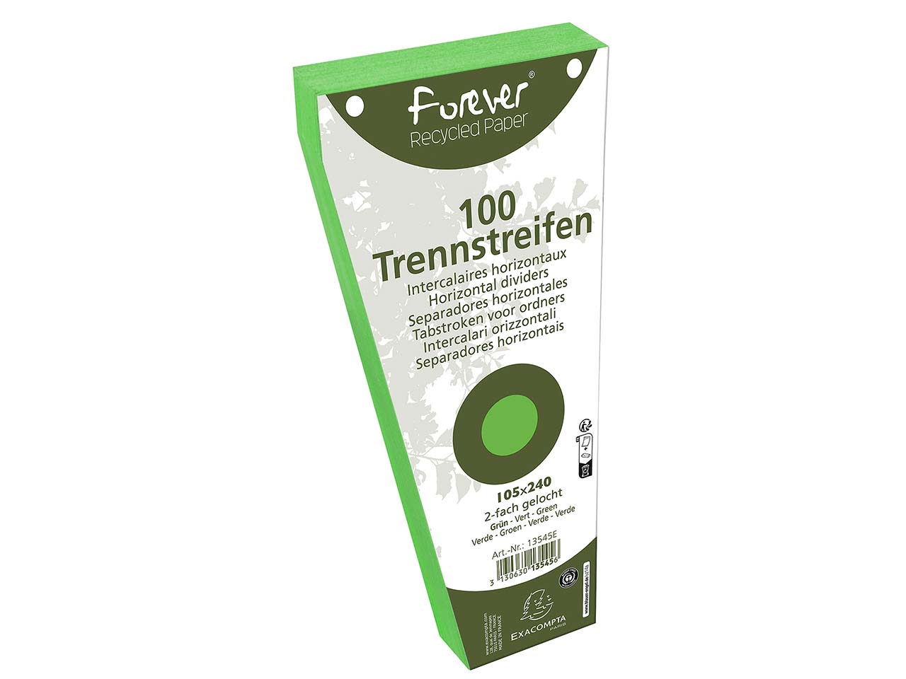 6 x 100 Exacompta Trennstreifen "Forever", Trapezform, 180 g/m², 105 x 240 mm, grün