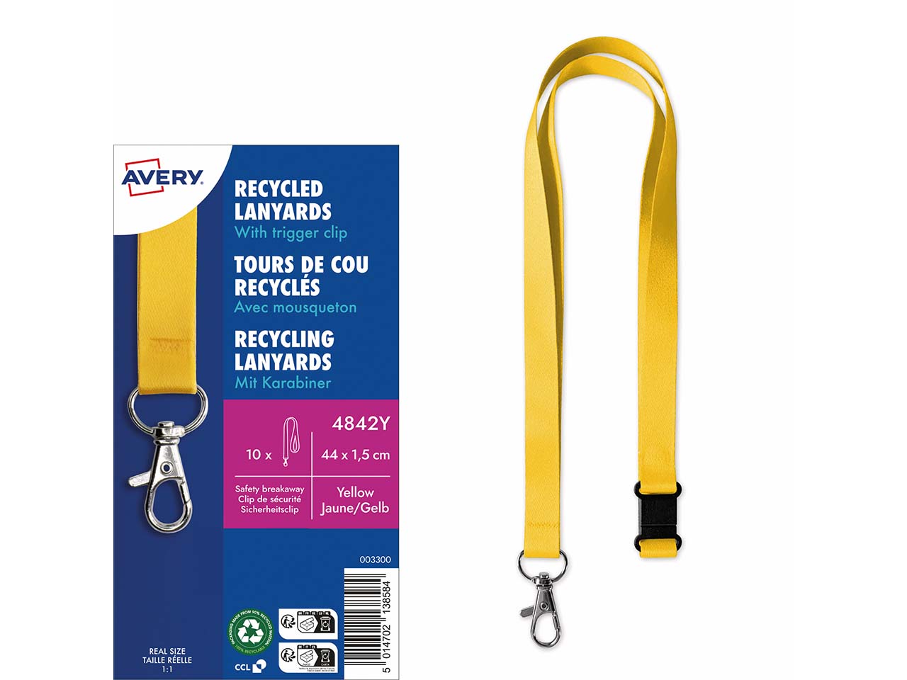 Avery Zweckform 10 Lanyards aus Recyclingkunststoff 440 x 15 mm, gelb