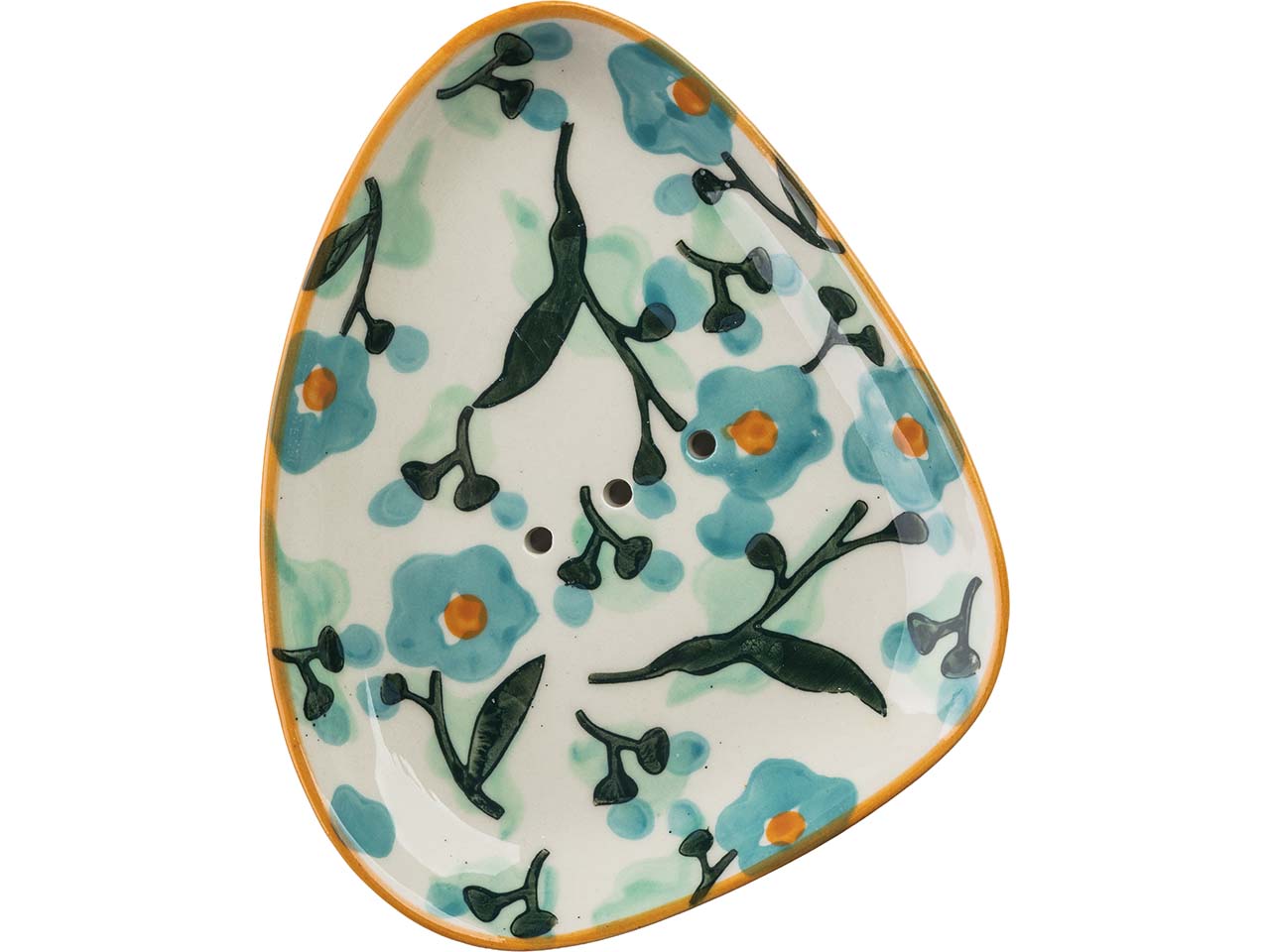 tranquillo Seifenschale "FLEURIAA" aus Steinzeug, 13 x 11 x 2 cm, blau/creme