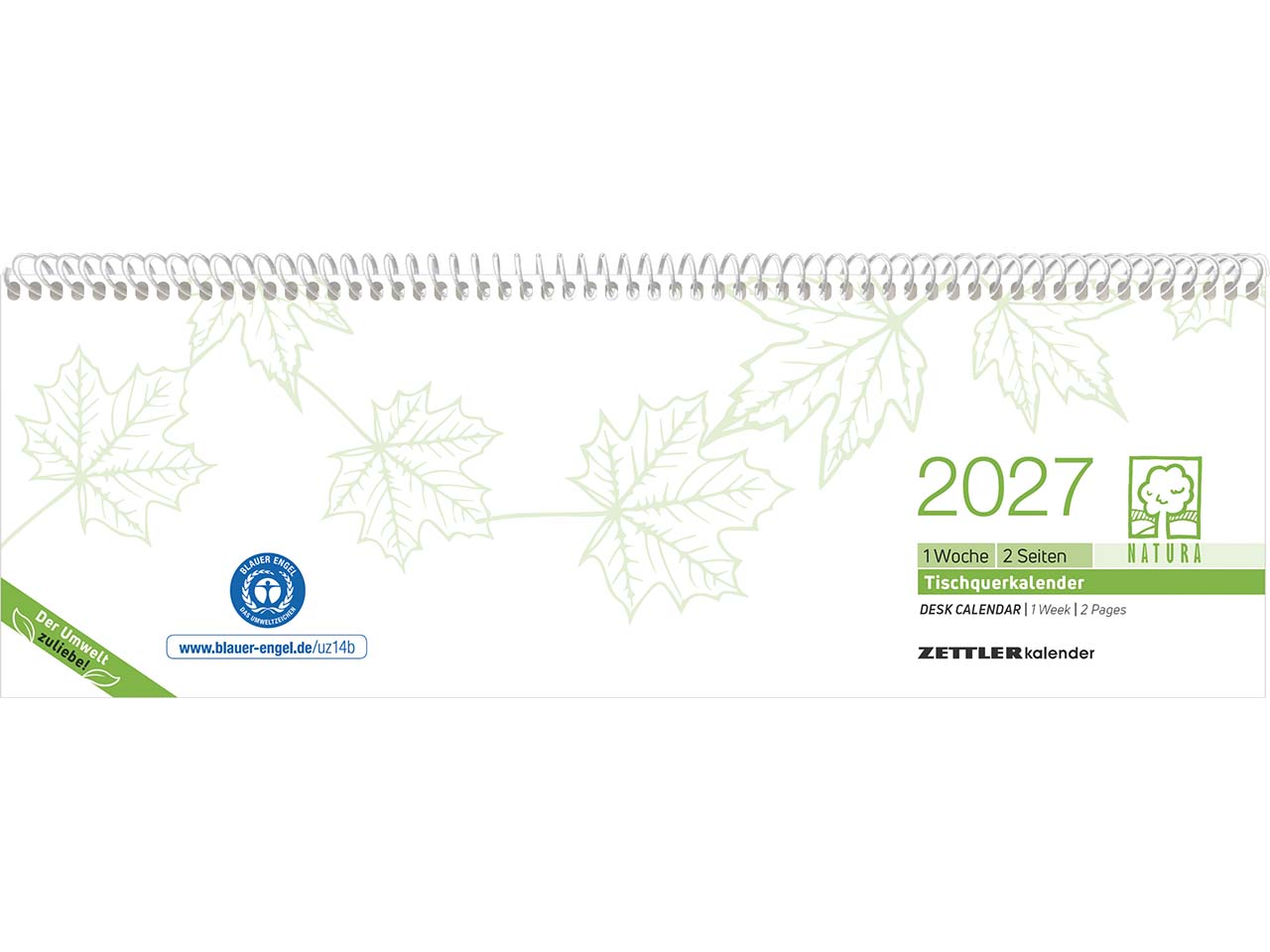 Zettler Tischkalender aus Recyclingpapier, 120 Seiten 2027 (1 Woche - 2 Seiten)