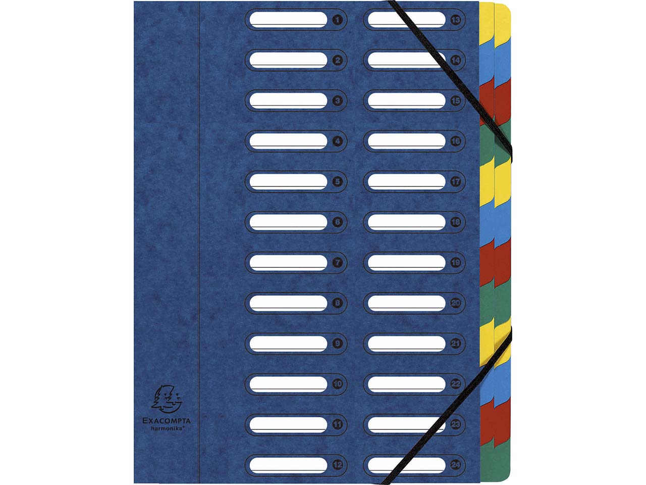 4 Exacompta Ordnungsmappen aus Colorspan, 425 g/m², DIN A4, Gummizug, 24 Fächer, blau