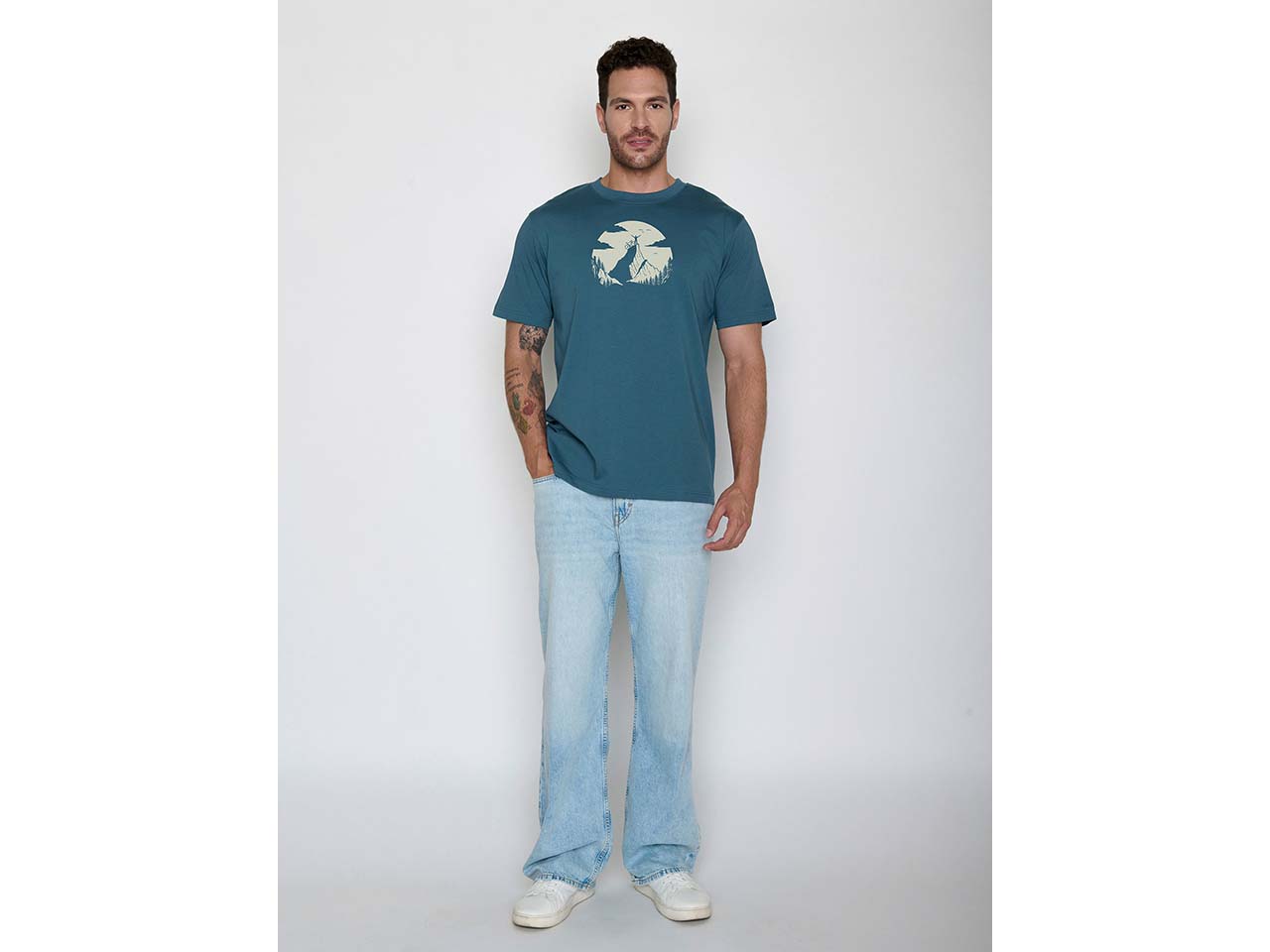 GREENBOMB Bio-Herren-T-Shirt "Nature Clouds" mit Rundhalsausschnitt, tidal blue, Gr. XL