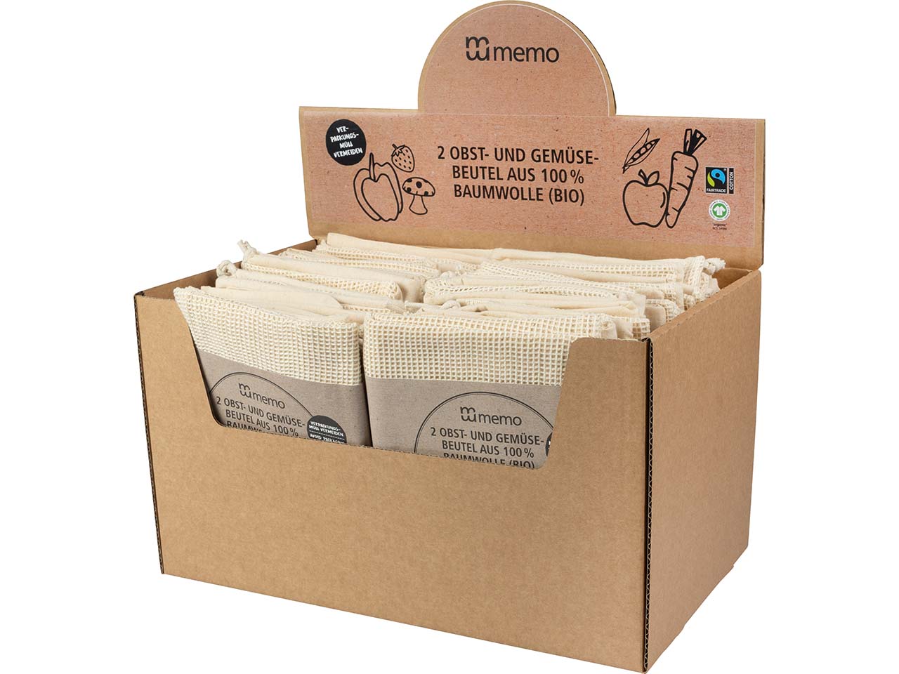 24 Pack à 2 Stk. memo Bio-Baumwollbeutel für Obst & Gemüse, im Display