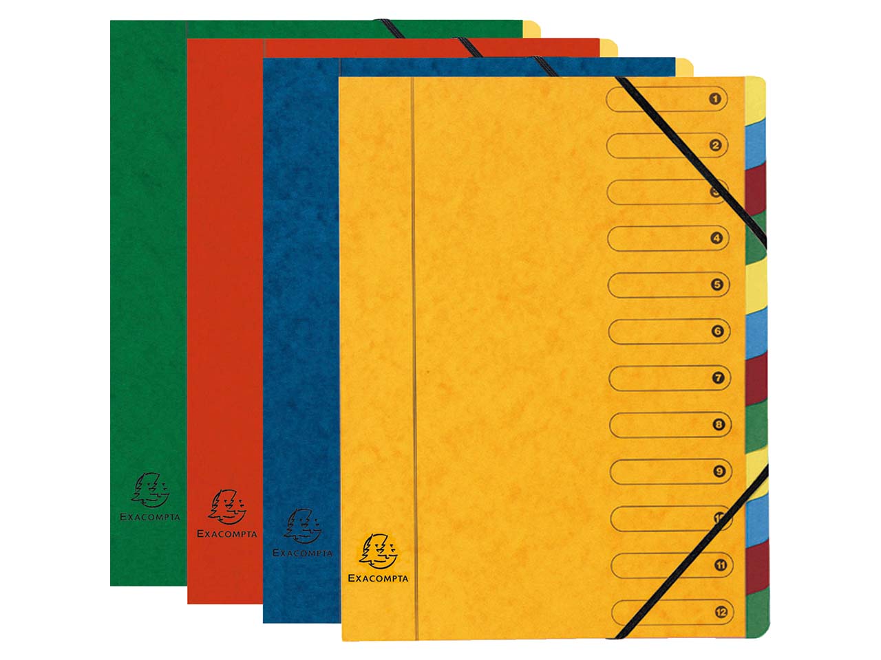6 Exacompta Ordnungsmappen, Colorspan, 400 g/m², DIN A4, Gummizug, 12 Fächer, sortiert