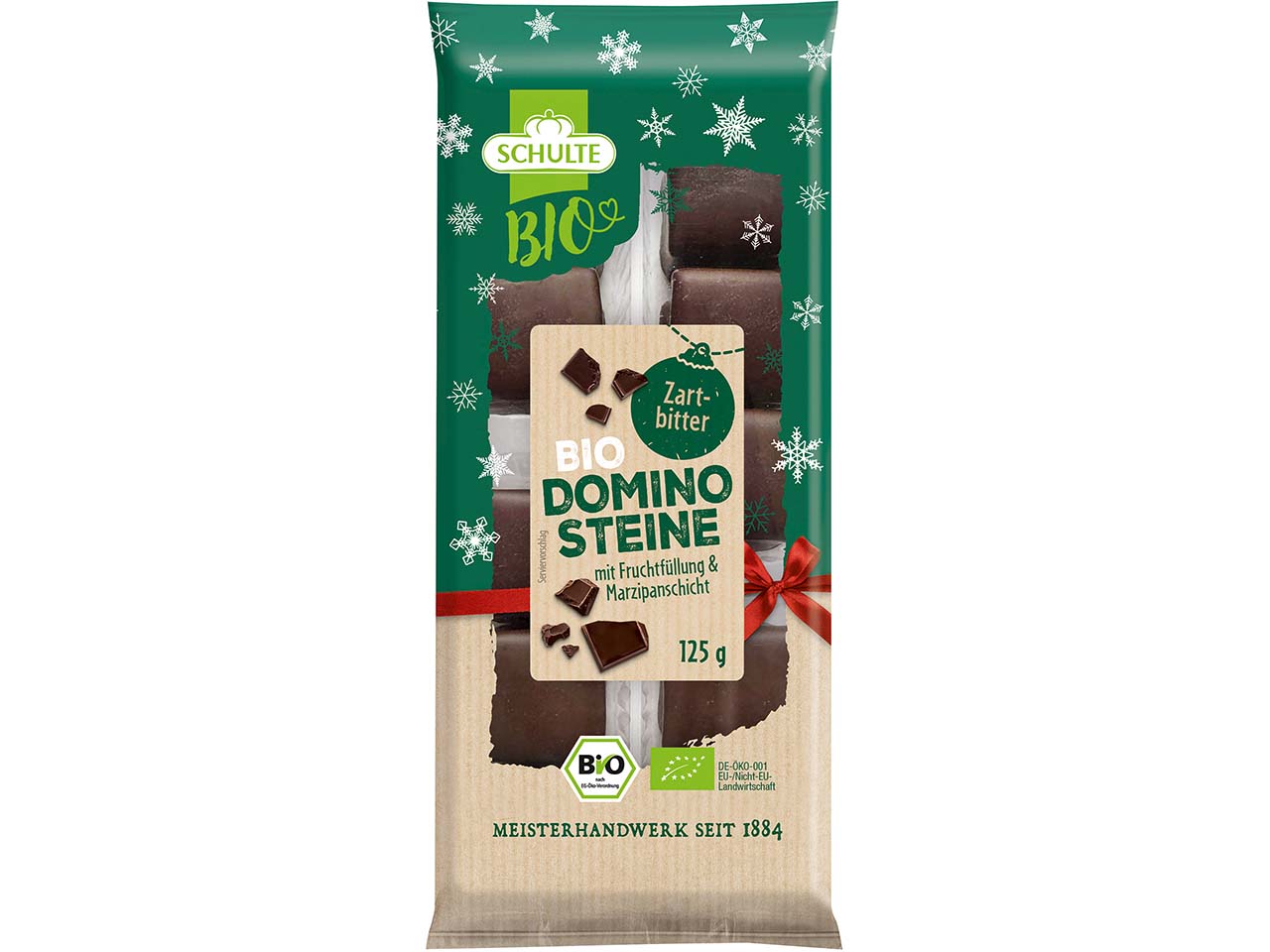SCHULTE Bio-Dominosteine mit Fruchtfüllung und Marzipanschicht, Zartbitter, 125 g