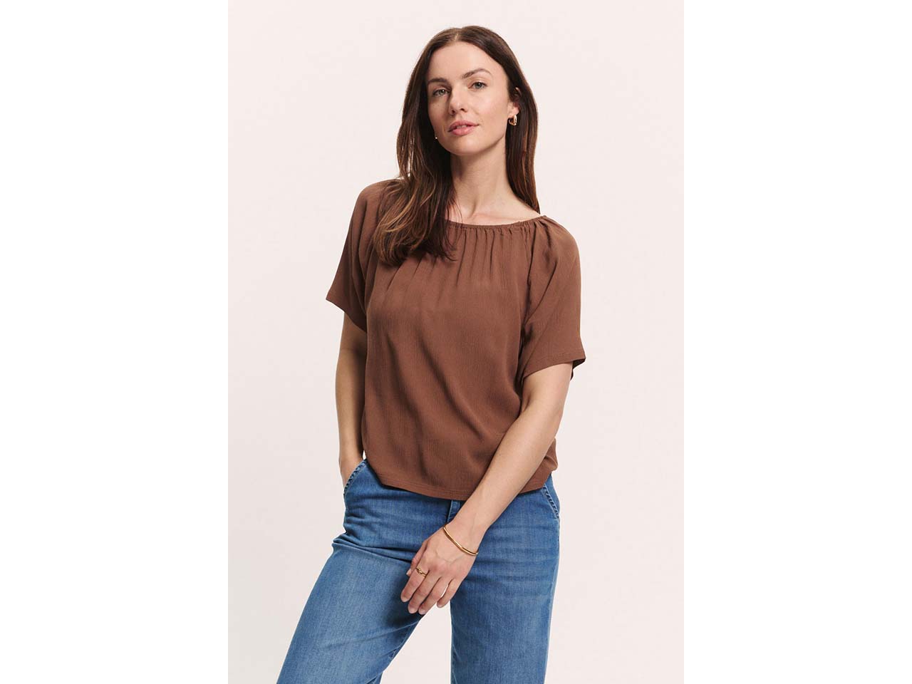 tranquillo Damen-Bluse "Ruuth" aus Crinkle-Viskose, chocolate, Gr. 38