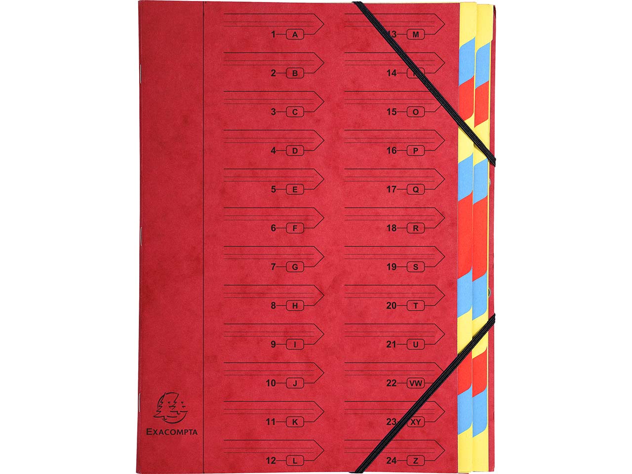 8 Exacompta Ordnungsmappen aus Colorspan, 355 g/m², DIN A4, Gummizug, 24 Fächer, rot