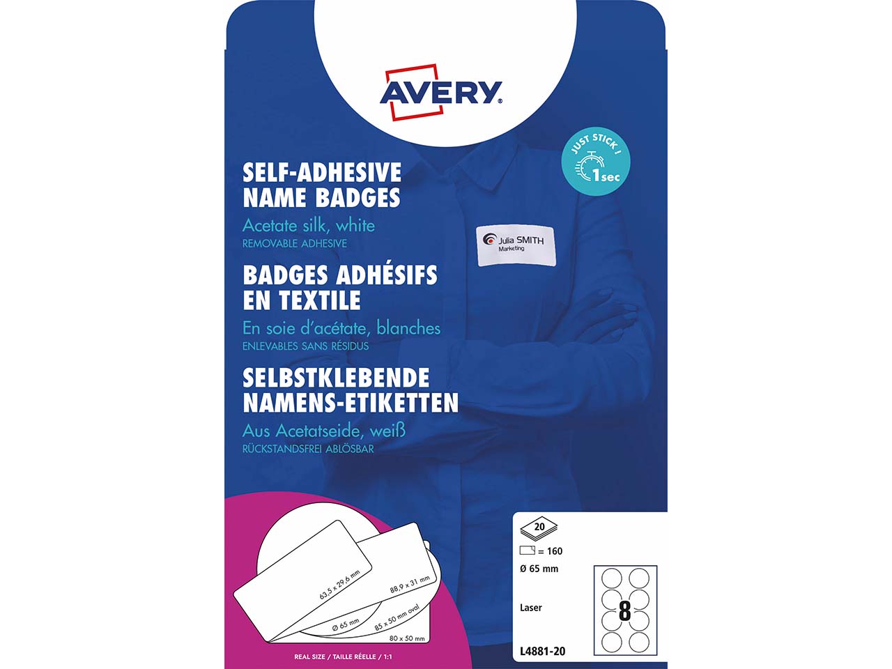 Avery Zweckform Selbstklebende Namens-Etiketten Laser "L4881" 160 Stk. rund 65mm, weiß