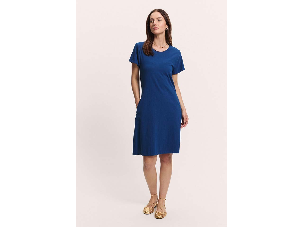 tranquillo Bio-Damen-Midikleid "Inoaa" aus Baumwoll-Leinen-Mix, navy, Gr. M