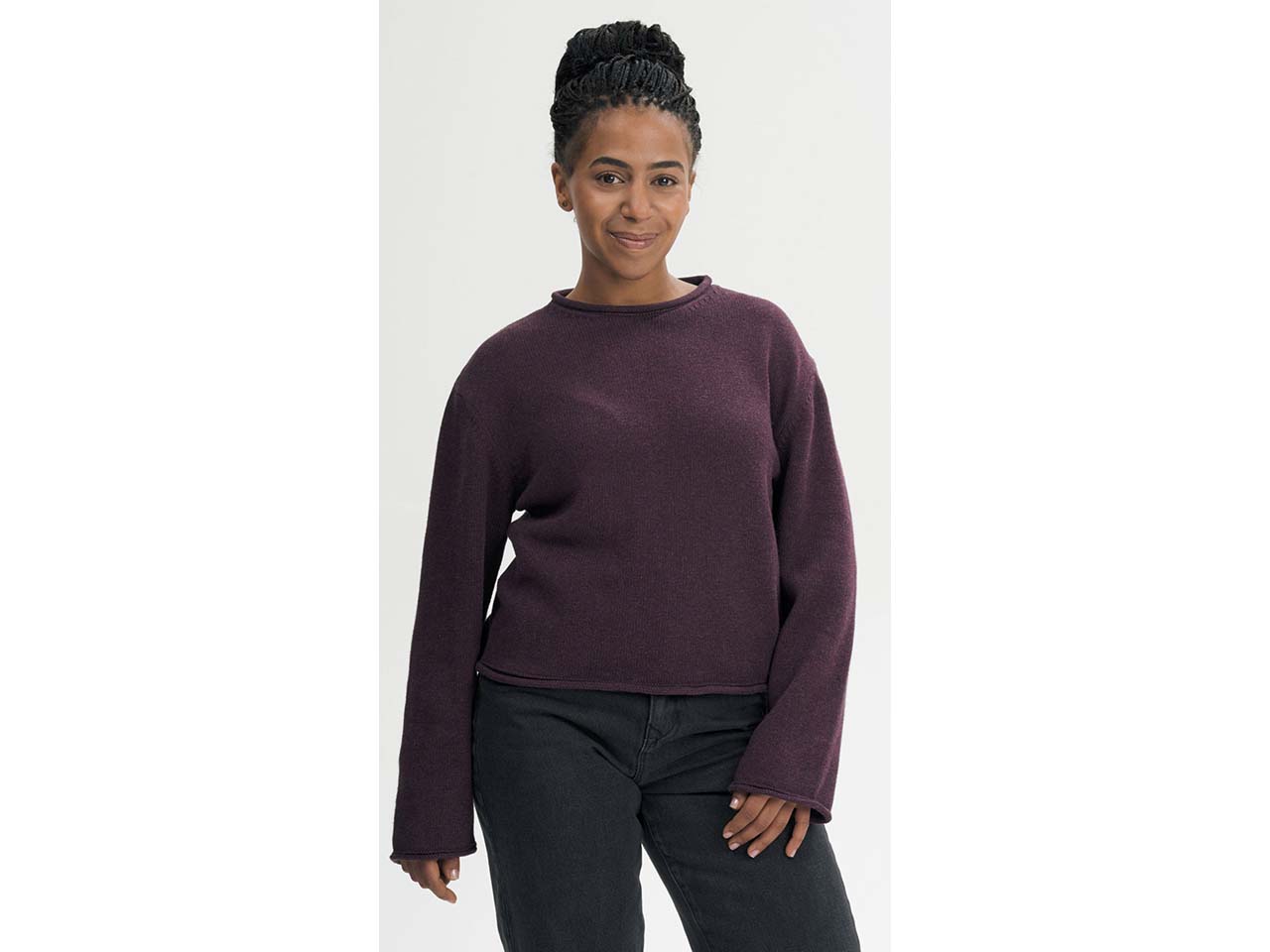 MELA Bio-Damen-Strickpullover 'GEETHA' mit Rollsaum, elderberry melange, Gr. L