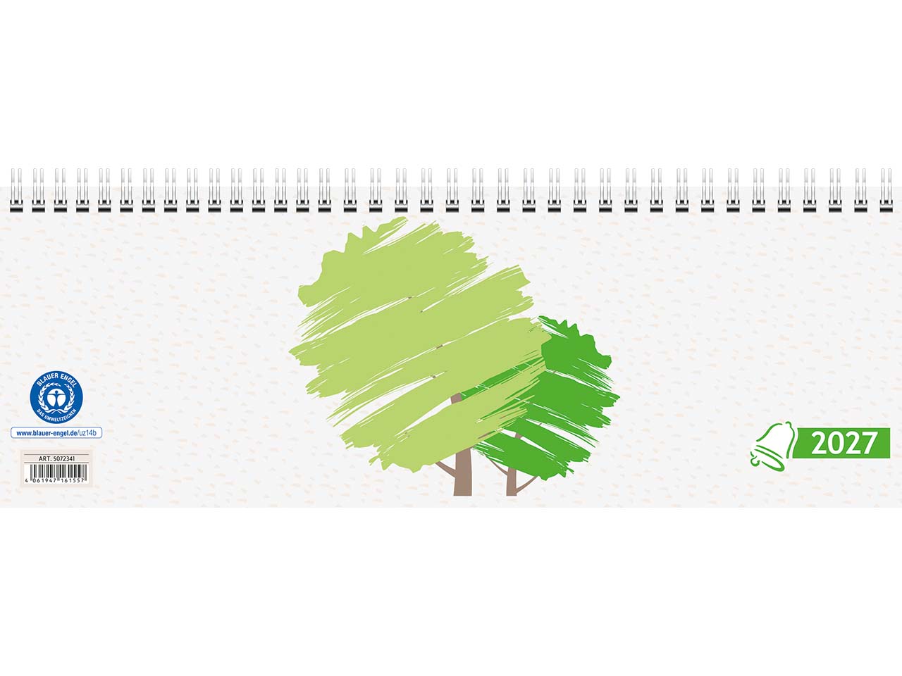 Glocken Tischkalender "Querterminbuch" 2027 aus Recyclingpapier (1 Woche - 2 Seiten)