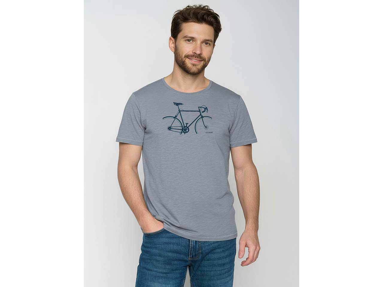 GREENBOMB Bio-Herren-T-Shirt 'Bike Crop' mit Rundhalsausschnitt, sea smoke, Gr. XL