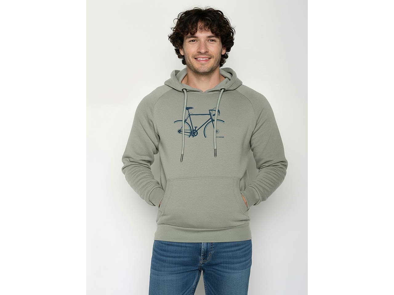 GREENBOMB Bio-Herren-Hoodie 'Bike Crop' mit Taschen, moos mint, Gr. L
