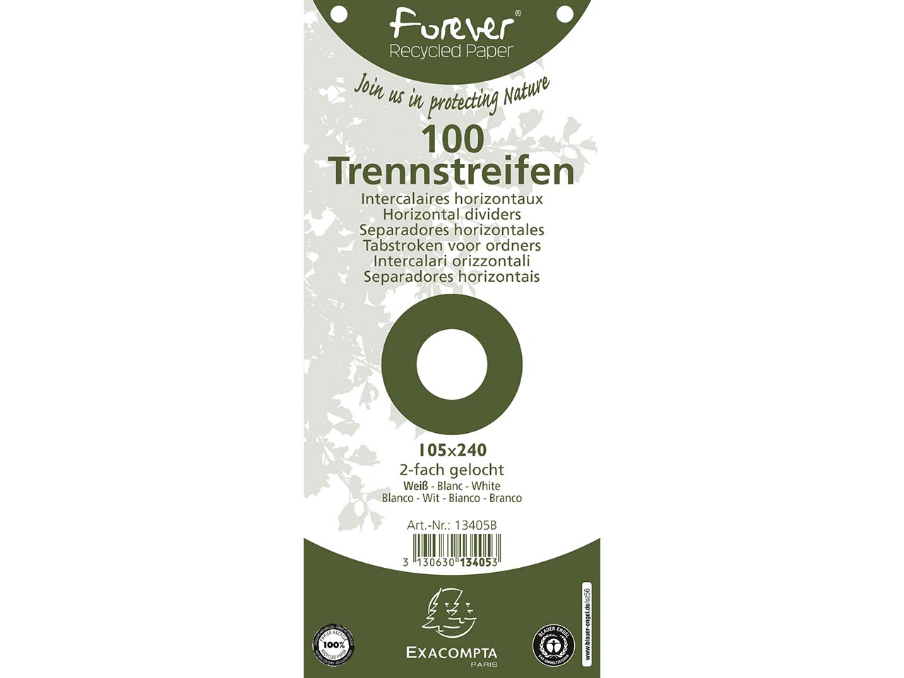 12 x 100 Exacompta Trennstreifen "Forever", 180 g/m², 105 x 240 mm, weiß