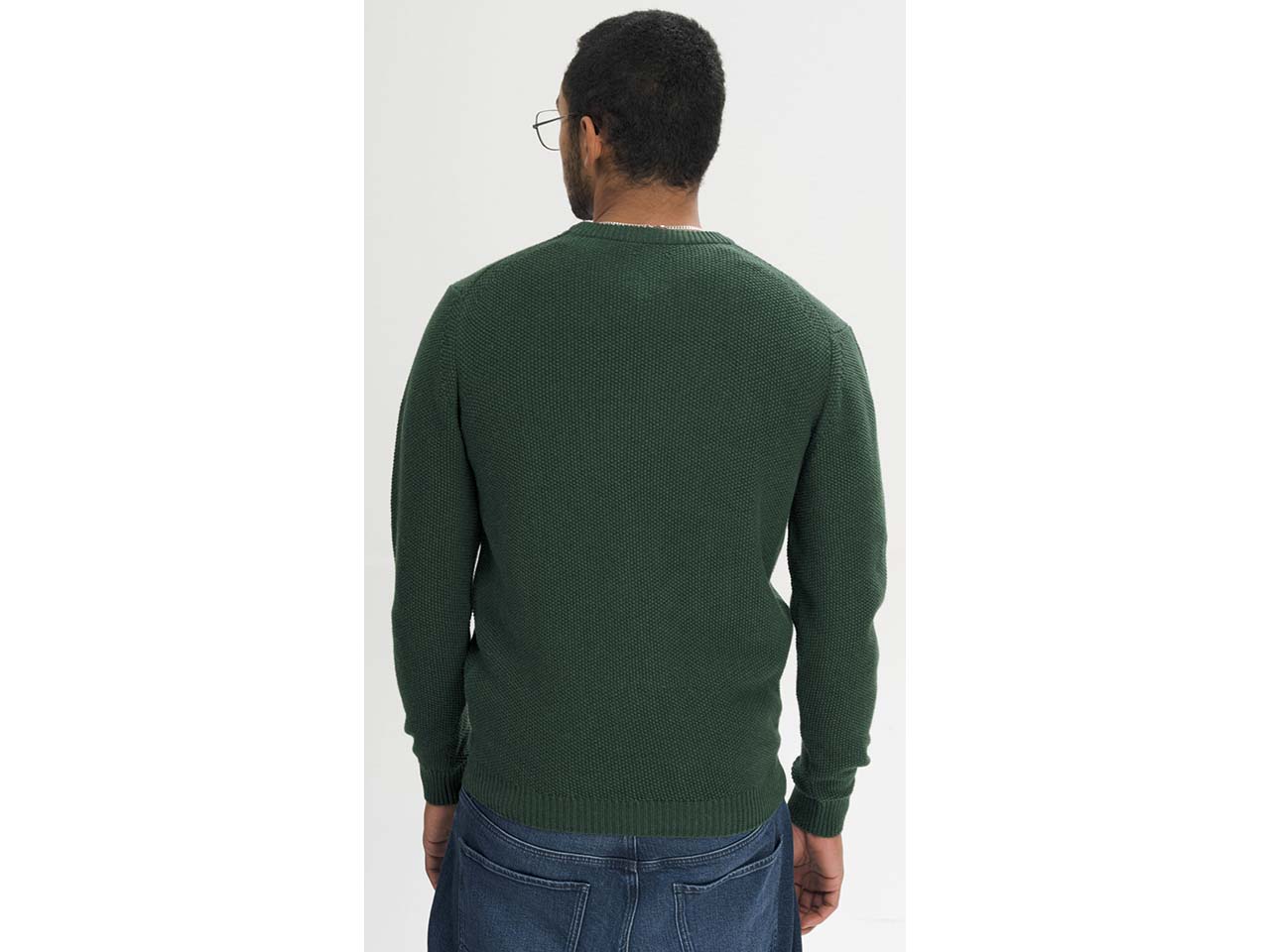 MELA Bio-Herren-Strickpullover 'VAREEN' mit Perlstrickstruktur, deep forest melange, Gr. M