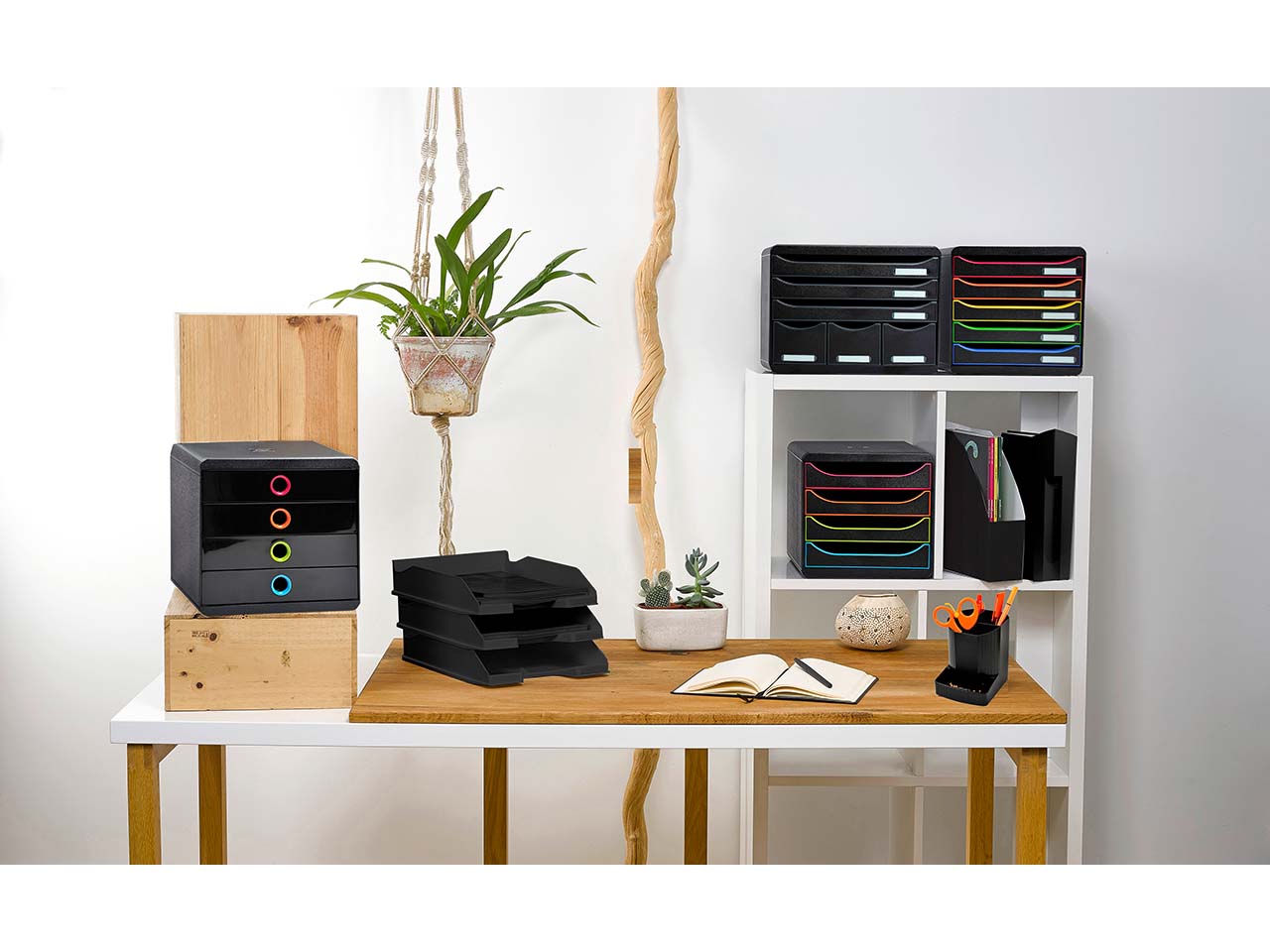 Exacompta Schubladenbox Storebox "Glossy", DIN A4+, 6 Schubladen offen, schwarz