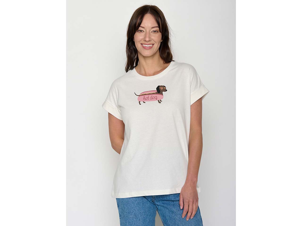 GREENBOMB Bio-Damen-T-Shirt "Hot Dog" mit abgesetzten Ärmeln, moonstone, Gr. M