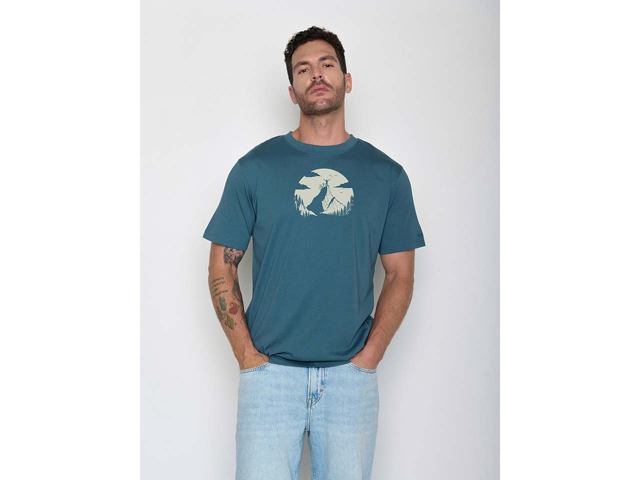 GREENBOMB Bio-Herren-T-Shirt "Nature Clouds" mit Rundhalsausschnitt, tidal blue, Gr. XL