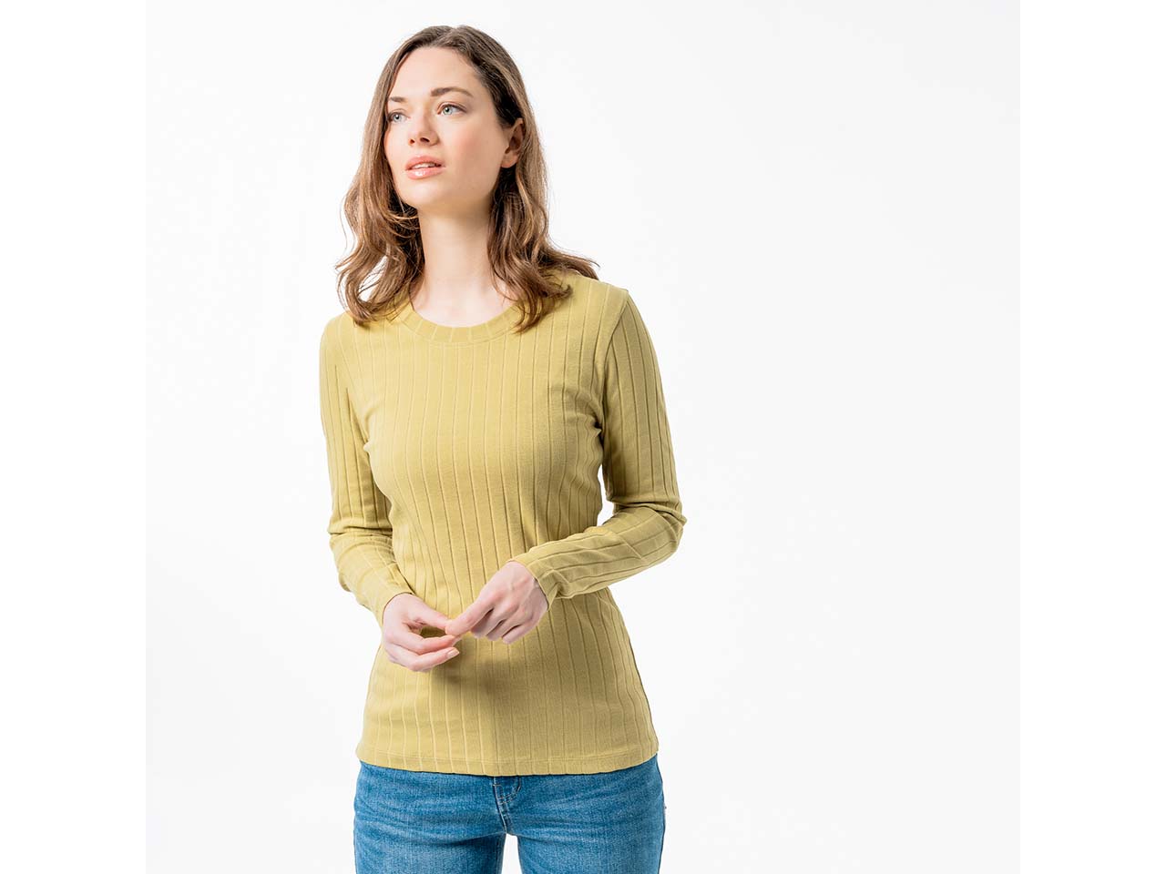 Living Crafts Bio-Damen-Langarmshirt 'SAPHIRA' mit Rundhalsausschnitt, amber fossil, Gr. L