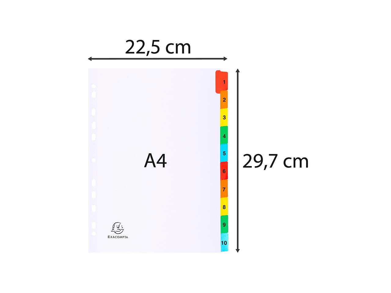 20 Exacompta Register, 10 Taben farbig numerisch, 160 g/m², DIN A4, weiß
