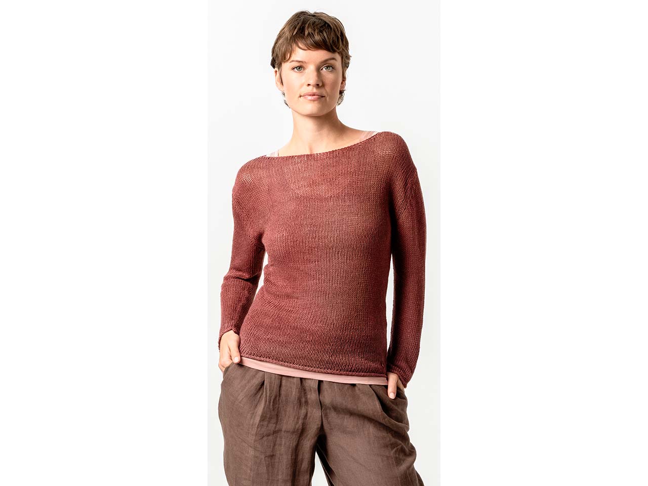 Living Crafts Damen-Pullover "AMALFIA" mit lockerem Bändchen-Garn, rosewood, Gr. M