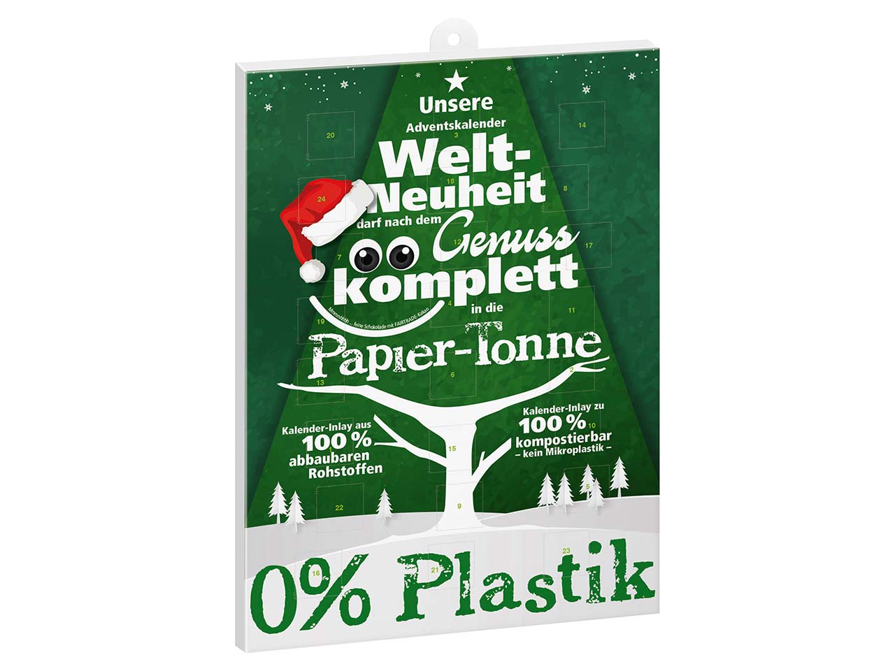 Vollmilch-Adventskalender mit kompostierbarem Inlay inkl. Druck, DIN A4