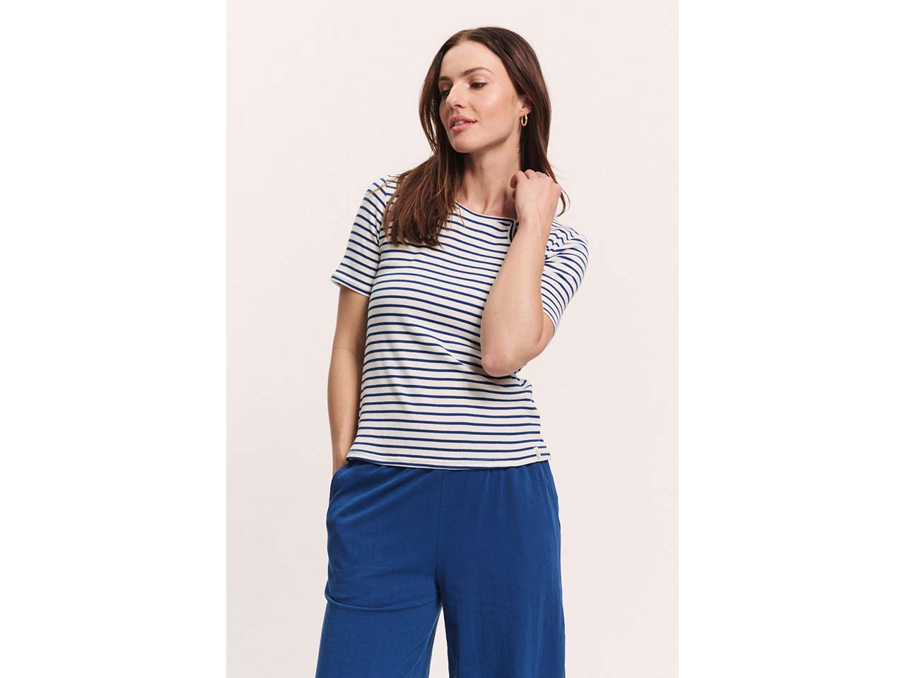 tranquillo Damen-T-Shirt "Lillyy" aus Tencel-Baumwoll-Mix, stripes navy, Gr. M