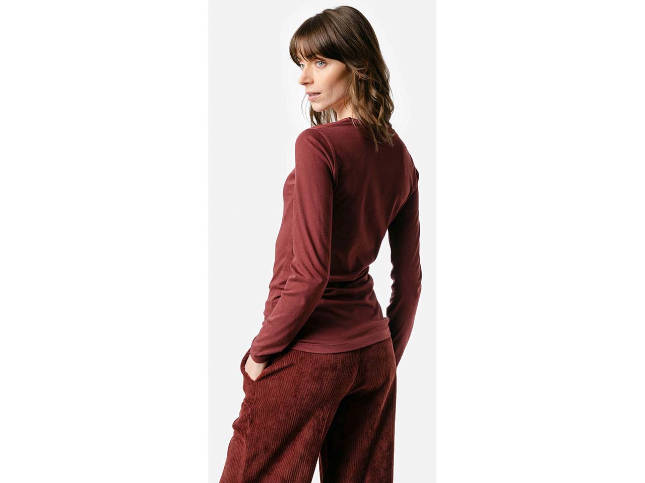 Living Crafts Bio-Damen-Langarmshirt 'SUSANNA' mit Rundhalsausschnitt, maroon, Gr. S