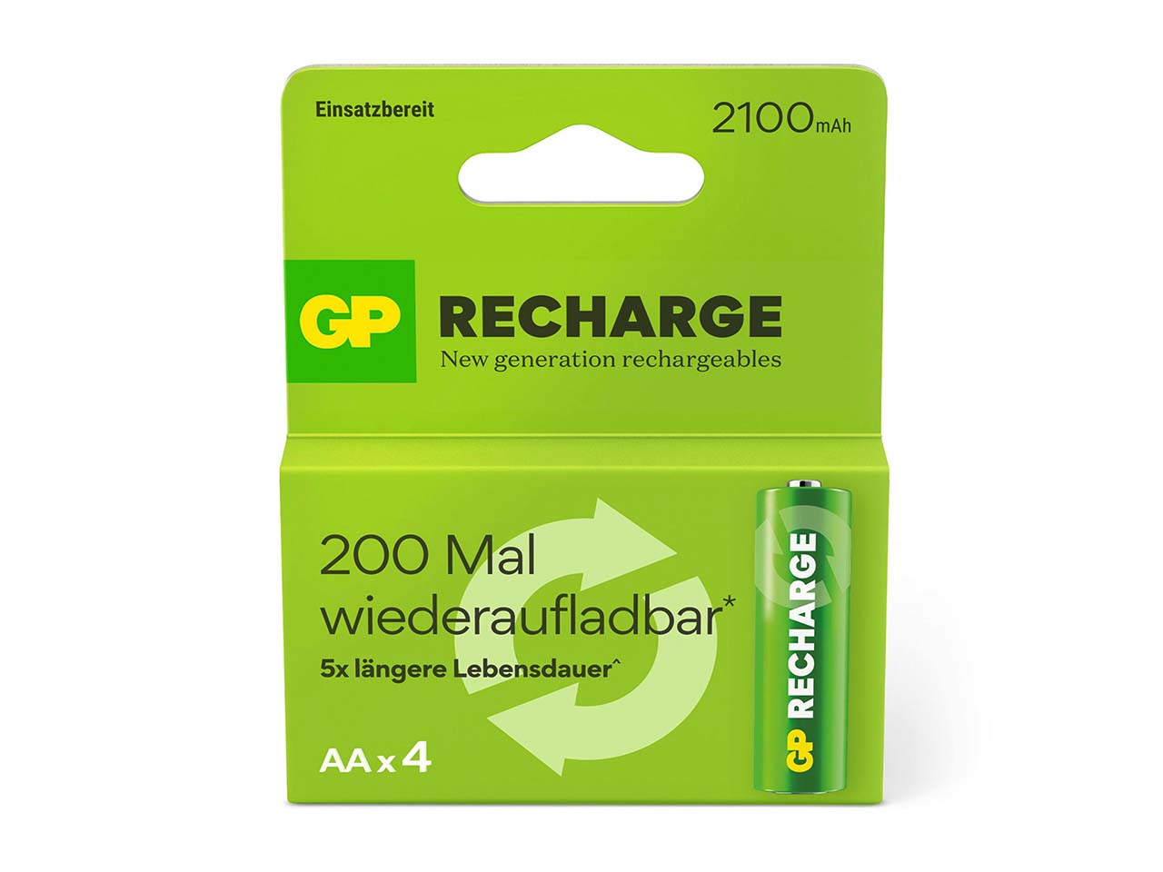 4er-Pack GP Battery wiederaufladbarer Akku "Recharge" NiMH, AA, 1,2 V, 2.100 mAh