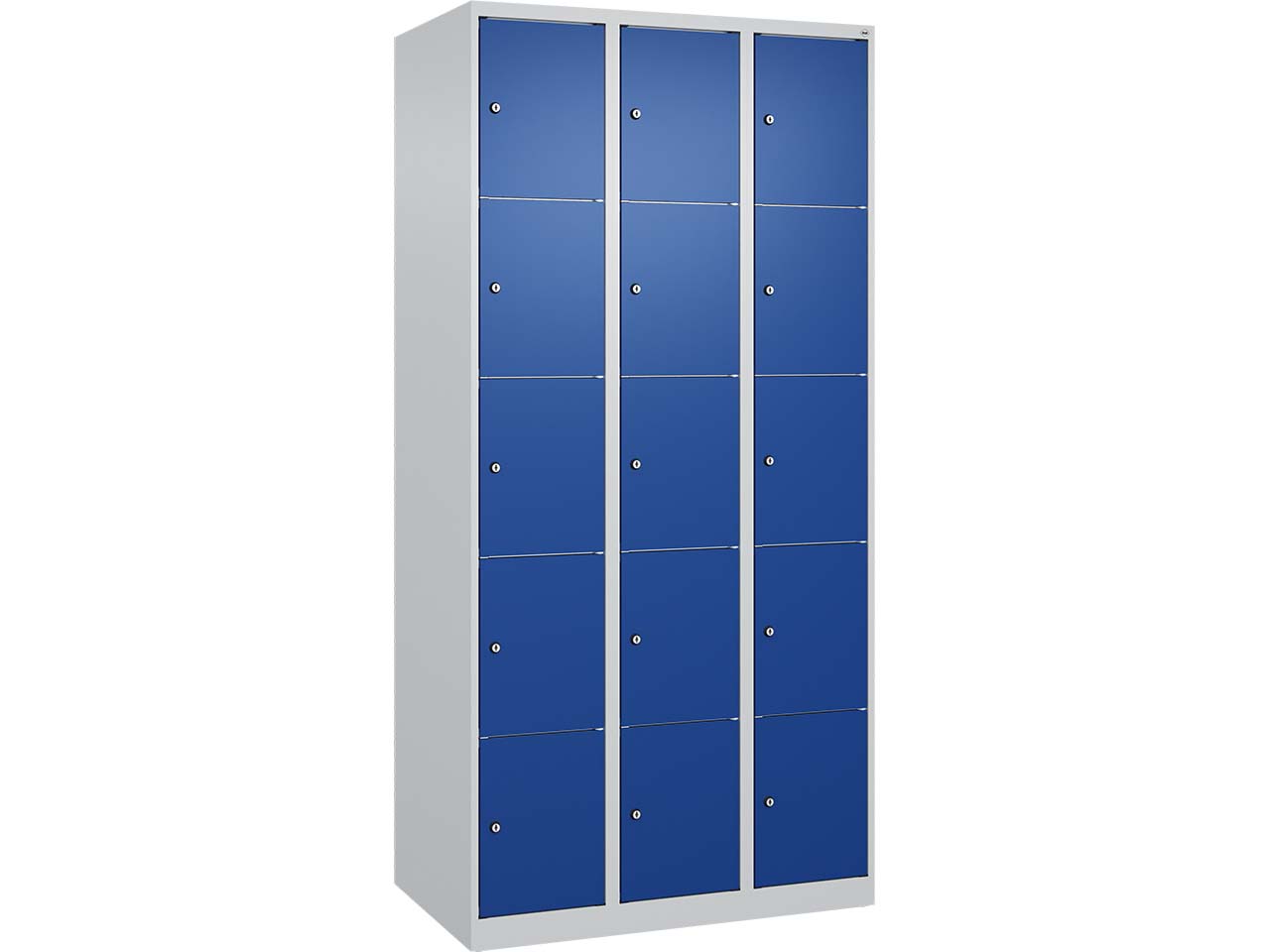 C+P Schließfachschrank Classic PLUS, 15 Fächer, 1850x900x500mm, Lichtgrau/Enzianblau
