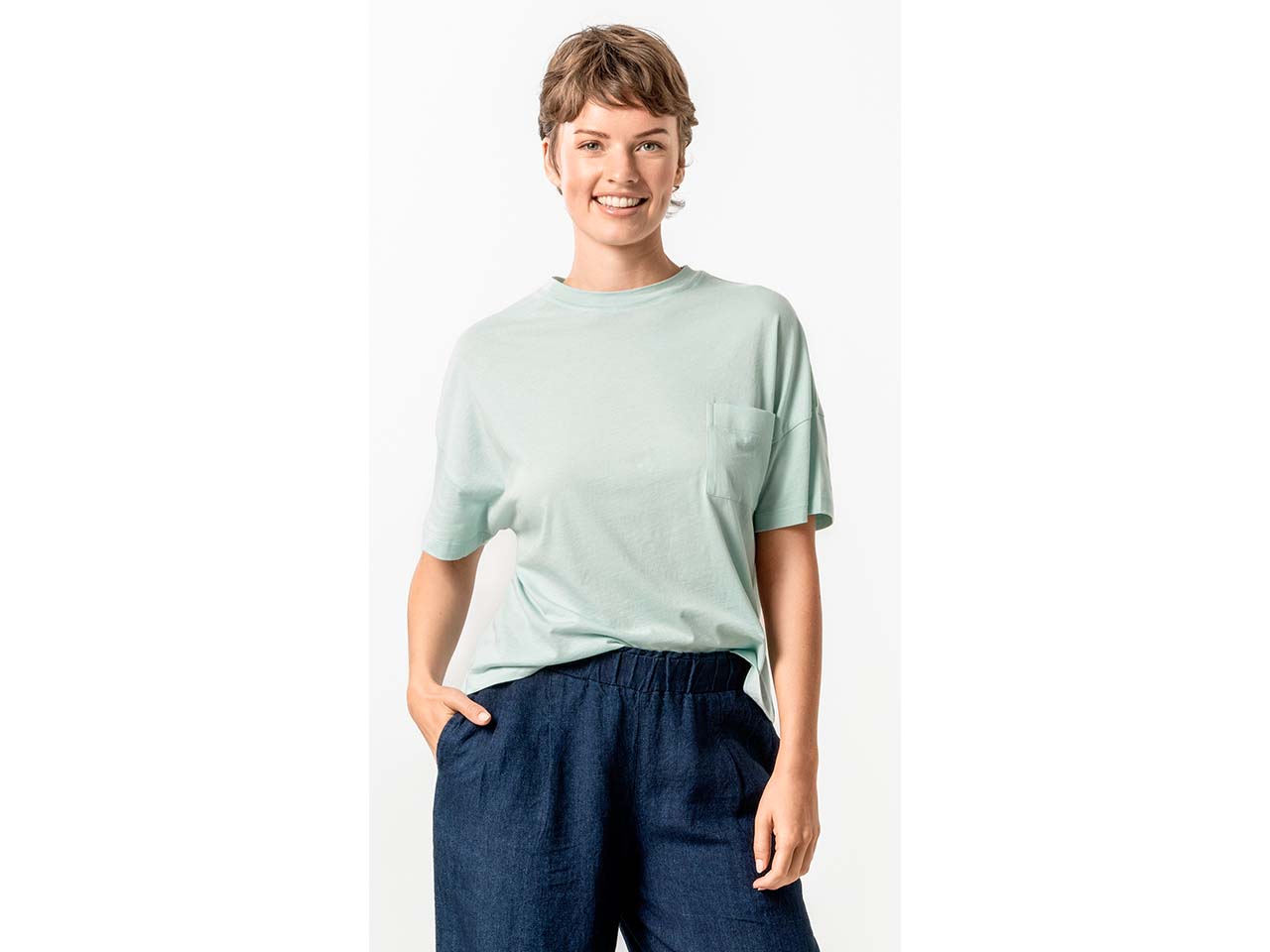 Living Crafts Bio-Damen-T-Shirt "ANSIMA" mit Brusttasche, light aqua, Gr. L