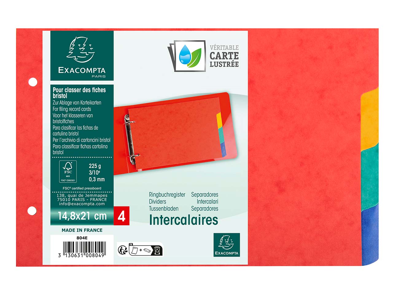 10 Exacompta Register aus Colorspan, 4 Taben, 225 g/m², 148x210 mm, farbig sortiert