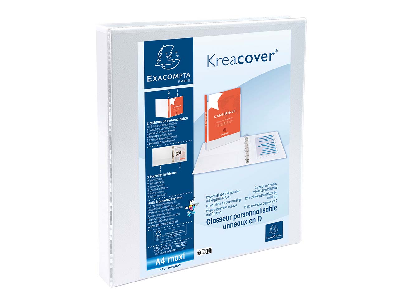 10 Exacompta Ringbücher "Kreacover", DIN A4 Maxi, 4 Ringe 16 mm, RB 38 mm, weiß