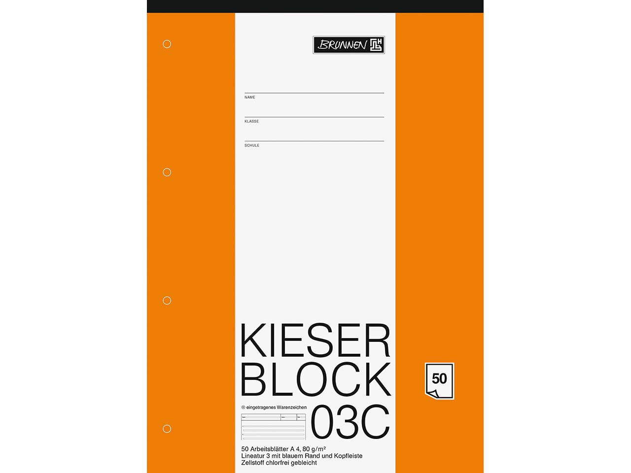 BRUNNEN Kieserblock DIN A4, Lineatur 3, 80 g/m², 50 Blatt